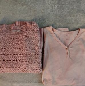 GAP Light Pink Women's Sweater XL NWOT! + Long Sleeve Pink Henley XL